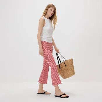 Reserved - Kostkované kalhoty s puky - červená - YH547-33X - YH547-33X-XS