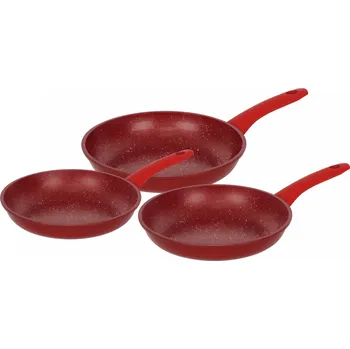 Pánev Herzberg Cooking Herzberg Sada 3 kusů kovaných pánví s mramorovým povrchem červená
