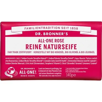 Kosmetika Dr-Bronners Pece Pevna-mydlaAll-One Rose Čistě přírodní mýdlo 140 g (979,00 Kč / 1 kg)