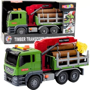 Nákladní auto na přepravu dřeva s jeřábem a světly