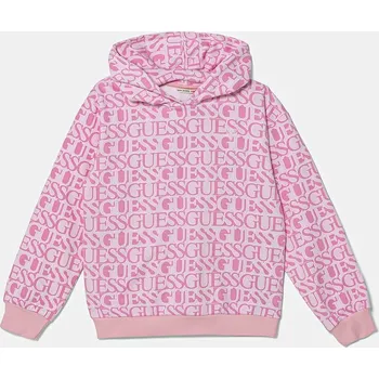 Chlapecká mikina Dětská bavlněná mikina Guess růžová barva, s kapucí, vzorovaná, J5YQ02 KAD74 J5YQ02.KAD74.9BYA 30X, vel. 158-166