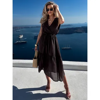 Dámské šaty Hnědé 100% bavlna letní šaty LARINOS Velikost: ONESIZE