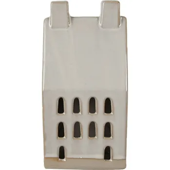 Béžová dekorace porcelánový domek s Led světýlky Christmas House L - 9*8*18 cm