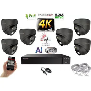 Kompletní kamerový systém Monitorrs Security AI Hybrid Light IP 6 kamerový set 8 Mpix GDome (6482K6) (Monitorrs Security)