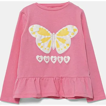 Dětské bavlněné tričko s dlouhým rukávem Guess A5YI01.K6YW4.9BYA růžová 30X, vel. 88-96