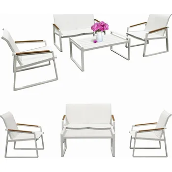 Zahradní sestava Set zahradního nábytku - 2 křesla, stůl, pohovka - moderní - bílá