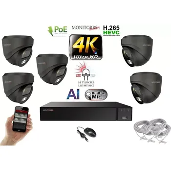 Kompletní kamerový systém Monitorrs Security AI Hybrid Light IP 5 kamerový set 8 Mpix GDome (6482K5) (Monitorrs Security)