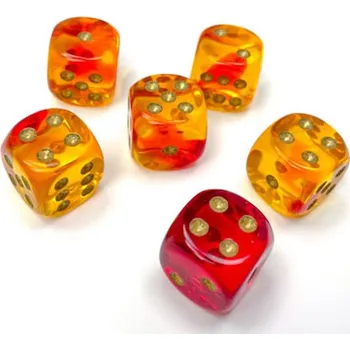 Příslušenství k deskovým hrám Chessex Sada 12 kostek D6 - Translucent Red-Yellow / Gold (Chessex)
