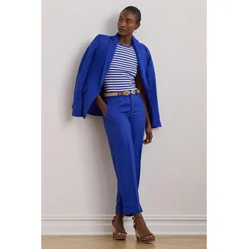 Dámské kalhoty Lněné kalhoty Lauren Ralph Lauren modrá barva, široké, high waist, 200957332 55X, vel. 36