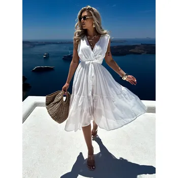 Dámské šaty Bílé 100% bavlna letní vzdušné šaty LARINOS Velikost: ONESIZE