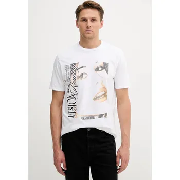 Bavlněné tričko Guess pánské, bílá barva, s potiskem, M5YI68 KBW41 M5YI68.KBW41 00X, vel. S