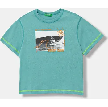 Chlapecké tričko Dětské bavlněné tričko United Colors of Benetton tyrkysová barva, s potiskem, 3I1XG10JG 3I1XG10JG.P.Seasonal 56X, vel. 116