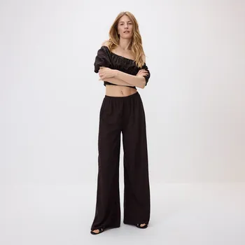 Reserved - Volné kalhoty s viskózou - tmavě hnědá - ZQ658-89X - ZQ658-89X-XL