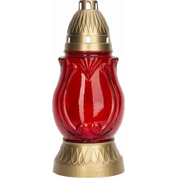 Smuteční dekorace Svíčka hřbitovní skleněná Korint 115g 11x26cm červená