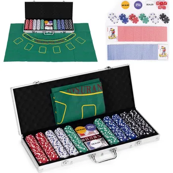 Poker OEM Blackjack Poker Set 500 žetonů 2 balíčky karet Hrací podložka Uzamykatelné pouzdro na přenášení