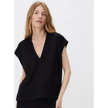 Dámské tričko Reserved - Halenka s výstřihem do V - černý - WR200-99X - WR200-99X-S