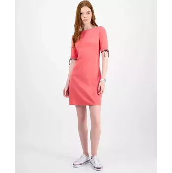 Dámské šaty Tommy Hilfiger dámské šaty Cotton korálové XS