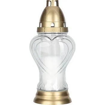 Smuteční dekorace Svíčka hřbitovní skleněná Dekor Srdce 115g 11x23cm bílá