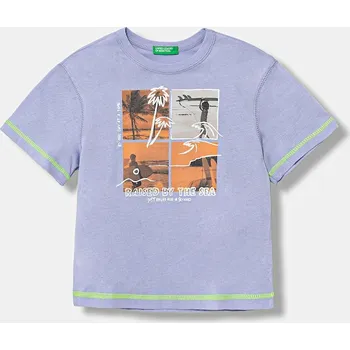 Dětské bavlněné tričko United Colors of Benetton fialová barva, s potiskem, 3I1XG10JG 3I1XG10JG.P.Seasonal 04X, vel. 116