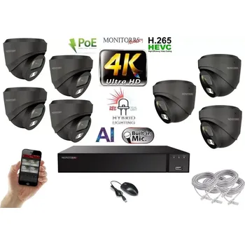 Kompletní kamerový systém Monitorrs Security AI Hybrid Light IP 7 kamerový set 8 Mpix GDome (6482K7) (Monitorrs Security)