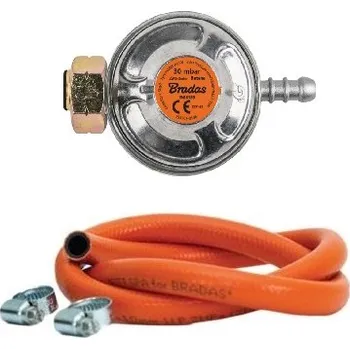 Plynová hadice Bradas Plynový PB regulátor 30mbar - set, 80cm hadice, spony 10-16mm