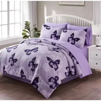 Povlečení Talode Motýlci Violet 200 x 220, 2x 70 x 90 cm zipový uzávěr
