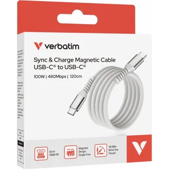 Datový kabel Verbatim USB-C->C magnetický kabel Sync & Charge 100W šedý