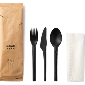 Příbor REFORK set černý (vidlička, nůž, lžíce, ubrousek) - 300 ks