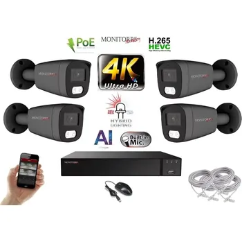 Kompletní kamerový systém Monitorrs Security AI Hybrid Light IP 4 kamerový set 8 Mpix GTube (6483K4) (Monitorrs Security)
