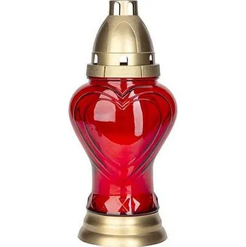 Smuteční dekorace Svíčka hřbitovní skleněná Dekor Srdce 115g 11x23cm červená