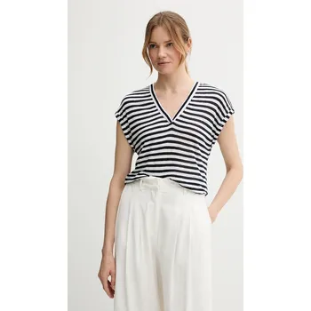 Dámské tričko Tričko s příměsí lnu United Colors of Benetton dámské, tmavomodrá barva, 38O0D10A8 59X, vel. XS