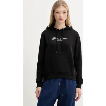 Dámská mikina Bavlněná mikina Guess Jeans dámská, černá barva, s kapucí, s aplikací, W5YQ13 K68I4 W5YQ13.K68I4 99X, vel. XL