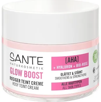 Pleťový krém Sante-Naturkosmetik Pece-o-oblicej Hydratujici-peceAHA, kyselina hyaluronová a organická růžeKrém na zlepšení pleti Glow Boost 50 ml (7 160,00 Kč / 1 l)