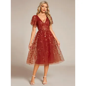 Dámské šaty Ever Pretty šaty midi délka v oranžové barvě 2230 Velikost: 9XL / 58 / 26 / 30