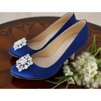 Dámské lodičky Modré saténové lodičky s broží Velikost obuvi: 35