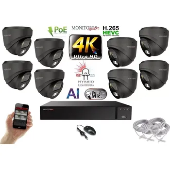 Kompletní kamerový systém Monitorrs Security AI Hybrid Light IP 8 kamerový set 8 Mpix GDome (6482K8) (Monitorrs Security)