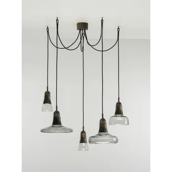 Závěsné svítidlo Brokis Shadows Set Free, PC891, 5xGU10 Povrch Montury: dub evropský - černě mořený, Barva skla: Triplex opál, Baldachýn: Dub evropský - černě mořený