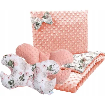 Dětská deka Dětská deka do kočárku s polštářkem a motýlkem - BABYMAM PREMIUM set 3v1 - Romantické květy s meruňkovou minky