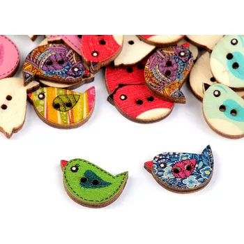 Knoflík Dřevěný dekorační knoflík ptáček Varianta: mix, Balení: 10 ks