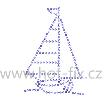 SM020 - loďka nažehlovací hot-fix kamínková aplikace na textil, rozměry cca 6,3x9,4cm barva: kameny barva 201 AB Crystal /stříbrná s duhovým efektem
