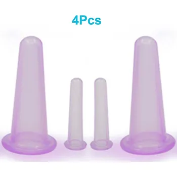 Masážní přístroj 4 ks Silikonové baňky proti celulitidě a vráskám | masážní pomůcka, péče o pleť - fialová