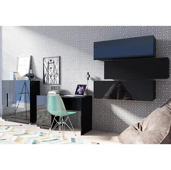 Obývací stěna Obývací stěna CALABRINI c | 320 cm | 5 dílů CH | černá lesk