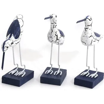 Dekorace volavky dřevěné modro-bílé 3ks