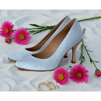 Dámské lodičky Saténové svatební lodičky blankytně modré Velikost obuvi: 35