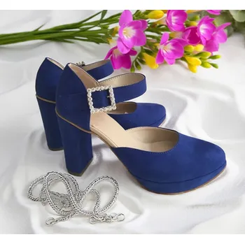 Dámské lodičky Semišové boty na platformě - tmavě modré Velikost obuvi: 34