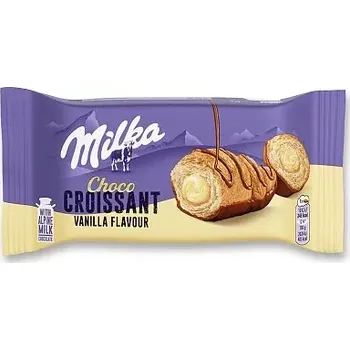 Milka Choco Croissant 50 g - jemné pečivo s vanilkovou náplní (Croissant plněný vanilkovou náplní s čokoládou z alpského mléka)