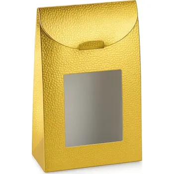 Dárková krabička Luxusní zlatá krabička s okénkem – 13 × 8 × 4 cm