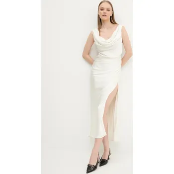 Dámské šaty Šaty Abercrombie & Fitch béžová barva, midi, KI159-5895 KI159.5895.111 01X, vel. XS