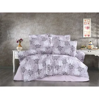 Povlečení Souprava 1+1 ložního bavlněného povlečení, Fialovobílé listy