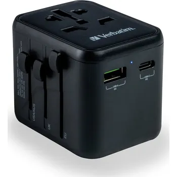 Cestovní adaptér Verbatim UTA-02 s 1 x USB-C PD 20W / 1 x USB-A QC 3.0 - černý